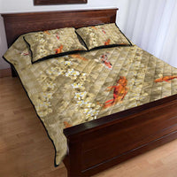 Beige Palaka Hawaiian And Japanese Quilt Bed Set Sakura Lei With Koi Fish - Polynesian Pride