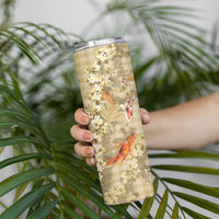 Beige Palaka Hawaiian And Japanese Skinny Tumbler Sakura Lei With Koi Fish - Polynesian Pride