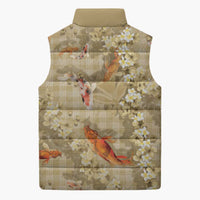 Beige Palaka Hawaiian And Japanese Sleeveless Puffer Jacket Sakura Lei With Koi Fish DT05 - Polynesian Pride