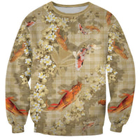 Beige Palaka Hawaiian And Japanese Sweatshirt Sakura Lei With Koi Fish DT05 Unisex Beige - Polynesian Pride