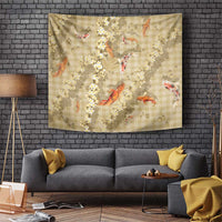 Beige Palaka Hawaiian And Japanese Tapestry Sakura Lei With Koi Fish - Polynesian Pride