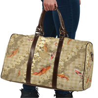 Beige Palaka Hawaiian And Japanese Travel Bag Sakura Lei With Koi Fish - Polynesian Pride