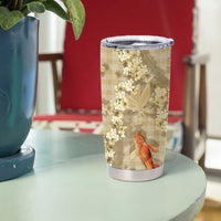 Beige Palaka Hawaiian And Japanese Tumbler Cup Sakura Lei With Koi Fish - Polynesian Pride