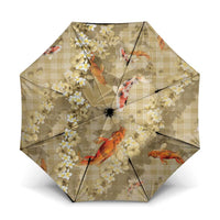 Beige Palaka Hawaiian And Japanese Umbrella Sakura Lei With Koi Fish DT05 One Size Folded 11.42 inch Opened Diameter 37.4 inch Beige - Polynesian Pride