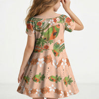 Hawaii Papaya Kid Short Sleeve Dress Cute Cosplay Humuhumu Fish Plumeria Waves DT05 - Polynesian Pride