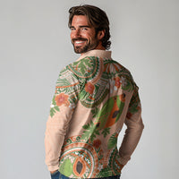 Hawaii Papaya Long Sleeve Polo Shirt Cute Cosplay Humuhumu Fish Plumeria Waves DT05 - Polynesian Pride