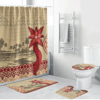 Tonga Language Week Bathroom Set Tribal Cross Ngatu Floral Pattern DT05 Bathroom Set (4 pcs) Red - Polynesian Pride