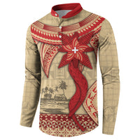Tonga Language Week Button Sweatshirt Tribal Cross Ngatu Floral Pattern DT05 - Polynesian Pride