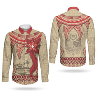 Tonga Language Week Couples Matching Long Sleeve Bodycon Dress and Long Sleeve Button Shirt Tribal Cross Ngatu Floral Pattern DT05 - Polynesian Pride