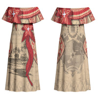 Tonga Language Week Couples Matching Off Shoulder Maxi Dress and Long Sleeve Button Shirt Tribal Cross Ngatu Floral Pattern DT05 - Polynesian Pride