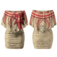 Tonga Language Week Couples Matching Off Shoulder Short Dress and Hawaiian Shirt Tribal Cross Ngatu Floral Pattern DT05 - Polynesian Pride