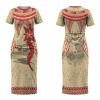 Tonga Language Week Couples Matching Short Sleeve Bodycon Dress and Long Sleeve Button Shirt Tribal Cross Ngatu Floral Pattern DT05 - Polynesian Pride