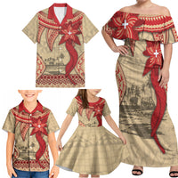 Tonga Language Week Family Matching Off Shoulder Maxi Dress and Hawaiian Shirt Tribal Cross Ngatu Floral Pattern DT05 - Polynesian Pride