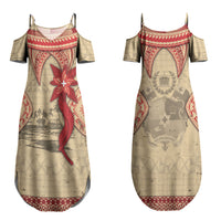 Tonga Language Week Family Matching Summer Maxi Dress and Hawaiian Shirt Tribal Cross Ngatu Floral Pattern DT05 Mom's Dress Red - Polynesian Pride