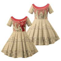 Tonga Language Week Family Matching Tank Maxi Dress and Hawaiian Shirt Tribal Cross Ngatu Floral Pattern DT05 Daughter's Dress Red - Polynesian Pride