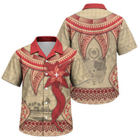Tonga Language Week Family Matching Tank Maxi Dress and Hawaiian Shirt Tribal Cross Ngatu Floral Pattern DT05 Son's Shirt Red - Polynesian Pride