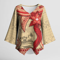 Tonga Language Week Kimono Sleeve Blouse Tribal Cross Ngatu Floral Pattern DT05 Female Red - Polynesian Pride