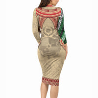 Tonga Language Week Long Sleeve Bodycon Dress Tribal Cross Ngatu Floral Pattern DT05 - Polynesian Pride