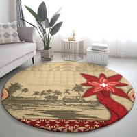 Tonga Language Week Round Carpet Tribal Cross Ngatu Floral Pattern DT05 - Polynesian Pride