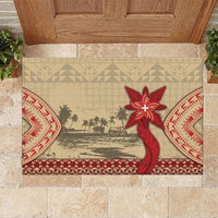 Tonga Language Week Rubber Doormat Tribal Cross Ngatu Floral Pattern DT05 Red - Polynesian Pride