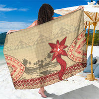 Tonga Language Week Sarong Tribal Cross Ngatu Floral Pattern DT05 One Size 44 x 66 inches Red - Polynesian Pride