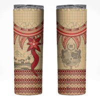 Tonga Language Week Skinny Tumbler Tribal Cross Ngatu Floral Pattern DT05 Red - Polynesian Pride