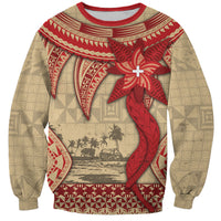 Tonga Language Week Sweatshirt Tribal Cross Ngatu Floral Pattern DT05 Unisex Red - Polynesian Pride