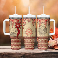 Tonga Language Week Tumbler With Handle Tribal Cross Ngatu Floral Pattern DT05 - Polynesian Pride