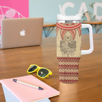 Tonga Language Week Tumbler With Handle Tribal Cross Ngatu Floral Pattern DT05 - Polynesian Pride