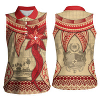 Tonga Language Week Women Sleeveless Polo Shirt Tribal Cross Ngatu Floral Pattern DT05 - Polynesian Pride