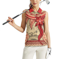 Tonga Language Week Women Sleeveless Polo Shirt Tribal Cross Ngatu Floral Pattern DT05 - Polynesian Pride