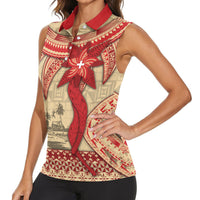 Tonga Language Week Women Sleeveless Polo Shirt Tribal Cross Ngatu Floral Pattern DT05 - Polynesian Pride