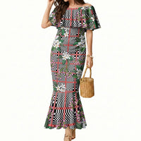 Red Binakol Motifs With Jasminum Sambac Mermaid Dress Mabuhay Philippines Festival DT05 Women Red - Polynesian Pride