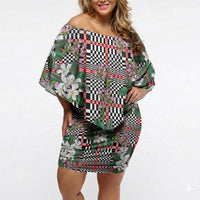 Red Binakol Motifs With Jasminum Sambac Off Shoulder Short Dress Mabuhay Philippines Festival DT05 Women Red - Polynesian Pride