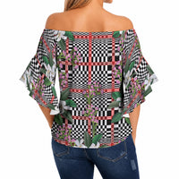 Red Binakol Motifs With Jasminum Sambac Off Shoulder Wrap Waist Top Mabuhay Philippines Festival DT05 - Polynesian Pride