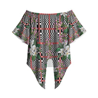 Red Binakol Motifs With Jasminum Sambac Off Shoulder Wrap Waist Top Mabuhay Philippines Festival DT05 - Polynesian Pride