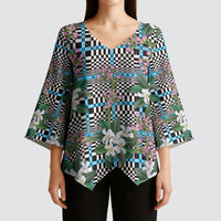 Blue Binakol Motifs With Jasminum Sambac Kimono Sleeve Blouse Mabuhay Philippines Festival DT05 - Polynesian Pride