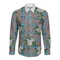 Blue Binakol Motifs With Jasminum Sambac Long Sleeve Button Shirt Mabuhay Philippines Festival DT05 Unisex Blue - Polynesian Pride