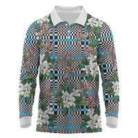 Blue Binakol Motifs With Jasminum Sambac Long Sleeve Polo Shirt Mabuhay Philippines Festival DT05 Blue - Polynesian Pride