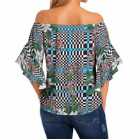 Blue Binakol Motifs With Jasminum Sambac Off Shoulder Wrap Waist Top Mabuhay Philippines Festival DT05 - Polynesian Pride