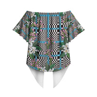 Blue Binakol Motifs With Jasminum Sambac Off Shoulder Wrap Waist Top Mabuhay Philippines Festival DT05 - Polynesian Pride