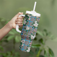Blue Binakol Motifs With Jasminum Sambac Tumbler With Handle Mabuhay Philippines Festival DT05 - Polynesian Pride