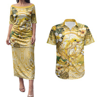 Hawaii Banana Dolphin Couples Matching Puletasi and Hawaiian Shirt Cute Cosplay Naiʻa Fish Tribal Patterns DT05 Yellow - Polynesian Pride