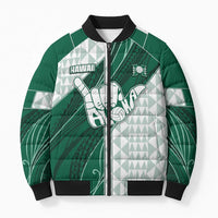Custom Hawaii Volleyball Bomber Puffer Jacket Shaka Aloha Hand DT05 Unisex Green - Polynesian Pride