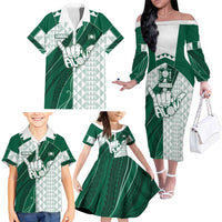 Custom Hawaii Volleyball Family Matching Off The Shoulder Long Sleeve Dress and Hawaiian Shirt Shaka Aloha Hand