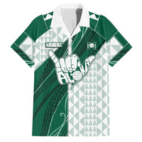 Custom Hawaii Volleyball Family Matching Off Shoulder Maxi Dress and Hawaiian Shirt Shaka Aloha Hand DT05 Dad's Shirt - Short Sleeve Green - Polynesian Pride