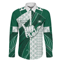Custom Hawaii Volleyball Family Matching Off Shoulder Maxi Dress and Hawaiian Shirt Shaka Aloha Hand DT05 Dad's Shirt - Long Sleeve Green - Polynesian Pride