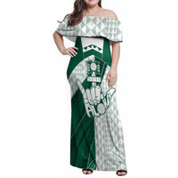 Custom Hawaii Volleyball Family Matching Off Shoulder Maxi Dress and Hawaiian Shirt Shaka Aloha Hand DT05 Mom's Dress Green - Polynesian Pride