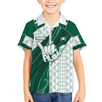 Custom Hawaii Volleyball Family Matching Off Shoulder Maxi Dress and Hawaiian Shirt Shaka Aloha Hand DT05 Son's Shirt Green - Polynesian Pride