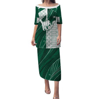 Custom Hawaii Volleyball Puletasi Shaka Aloha Hand DT05 Long Dress Green - Polynesian Pride